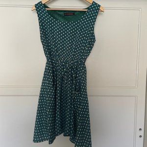Green & White Polka Dot Tie-Waist Pocket Dress - Size S/M